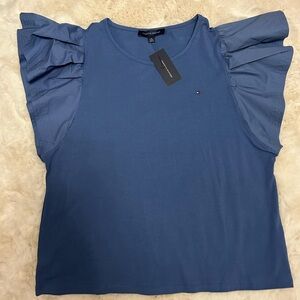 Tommy Hilfiger Indigo Flutter Sleeve Blouse